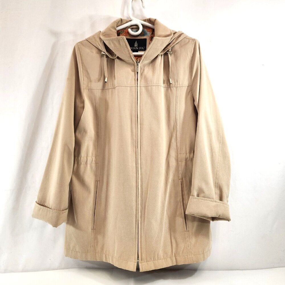 London Fog Sport Trench Coat Beige Size Large Womens Hooded